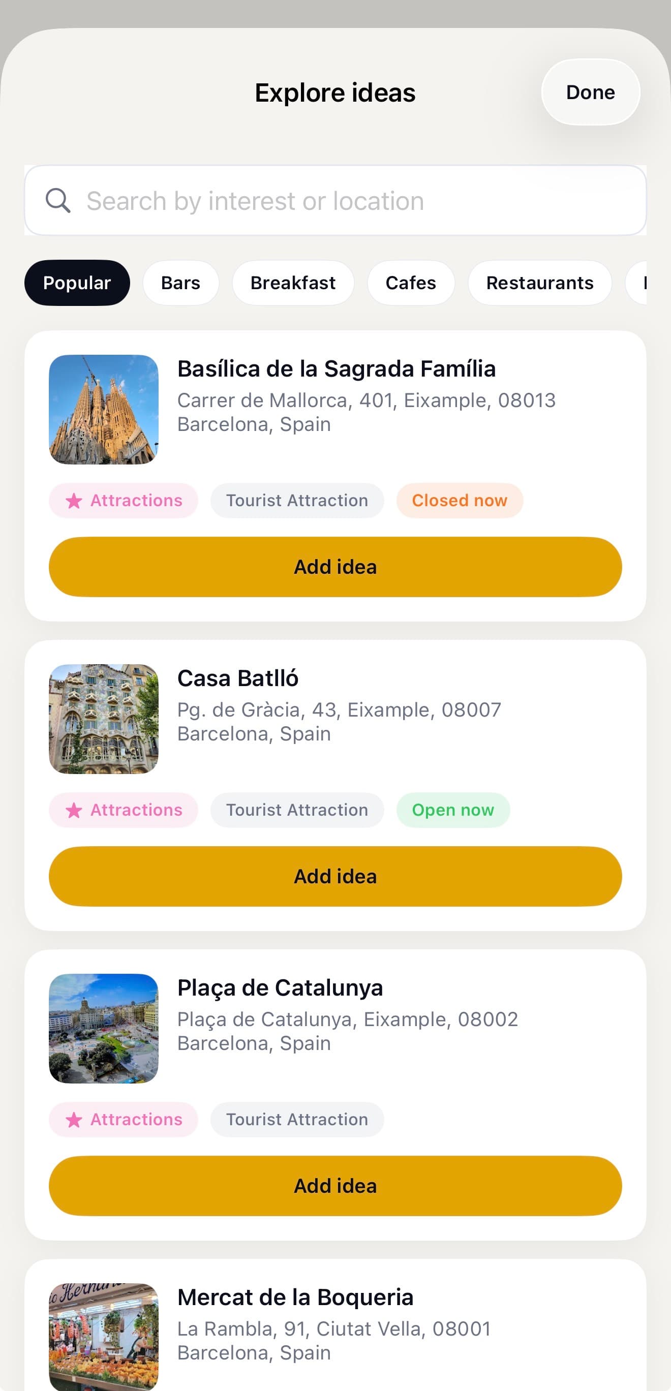 Ideas explore screen