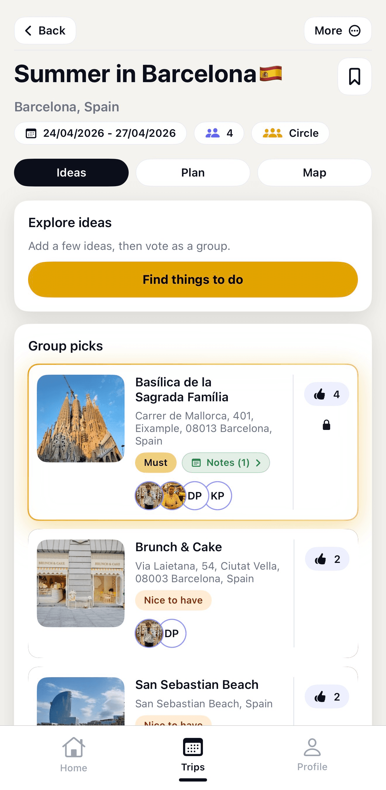 Ideas ranking screen
